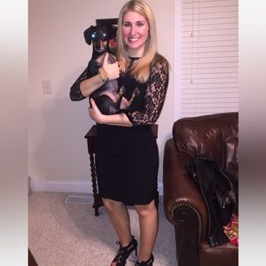 Black, mid length dress with lace